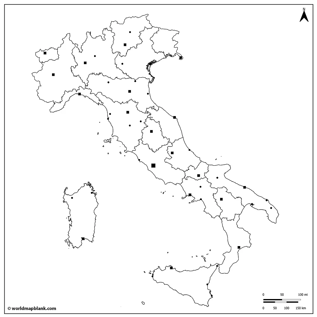 Italy Map Outline with Cities