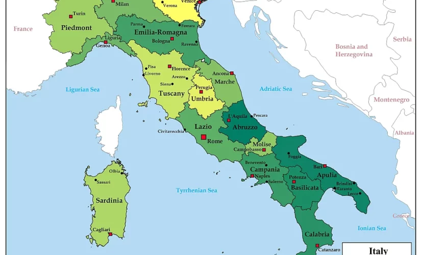 Italy Map With Cities And Regions EN