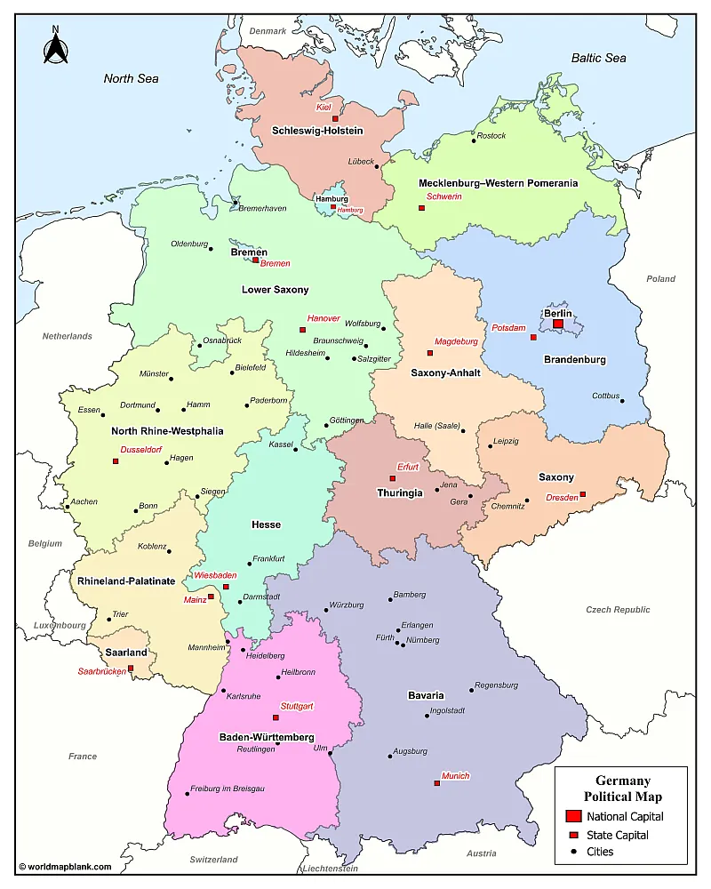 Map of Germany with Major Cities
