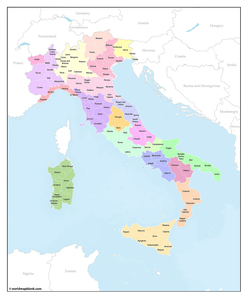 Map of Italy with Provinces EN