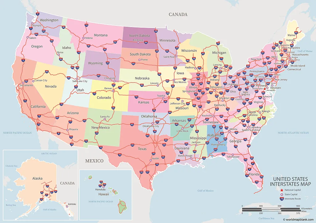 ​Karte der USA Interstate Highways