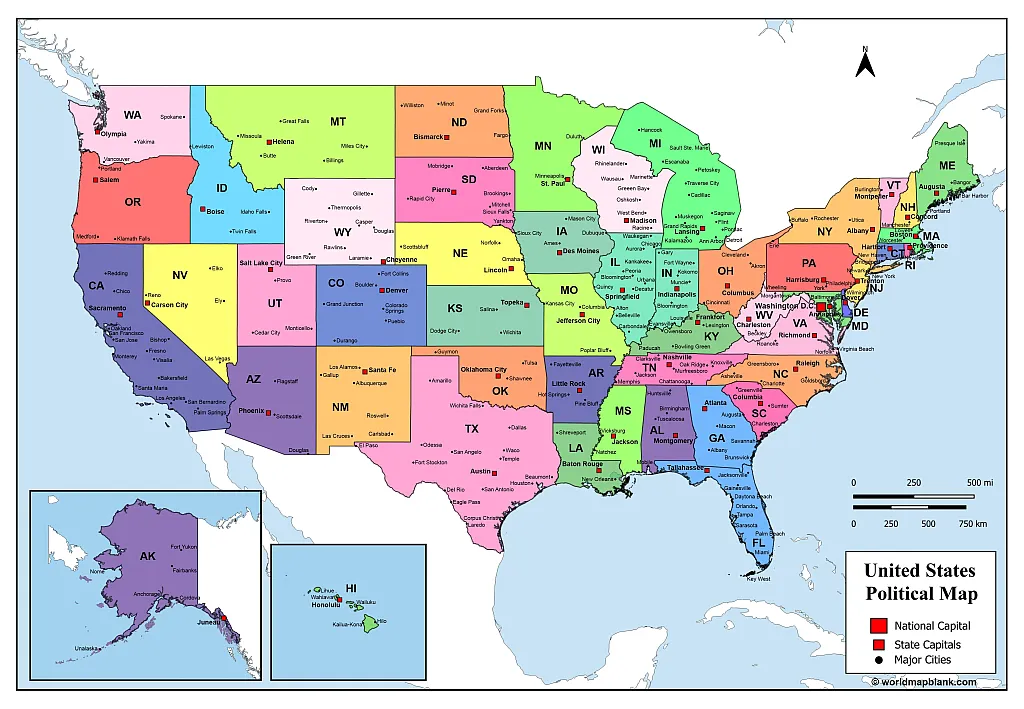 USA Karte Staaten Karte USA Bundesstaaten Und St Dte PDF   USA Map With Cities EN.webp