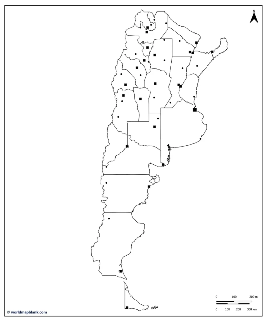 Argentina Blank Map with Cities