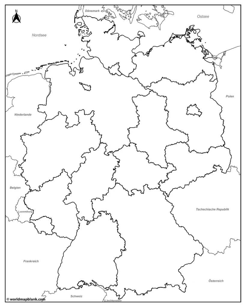 Stumme Deutschlandkarte mit Nachbarländern