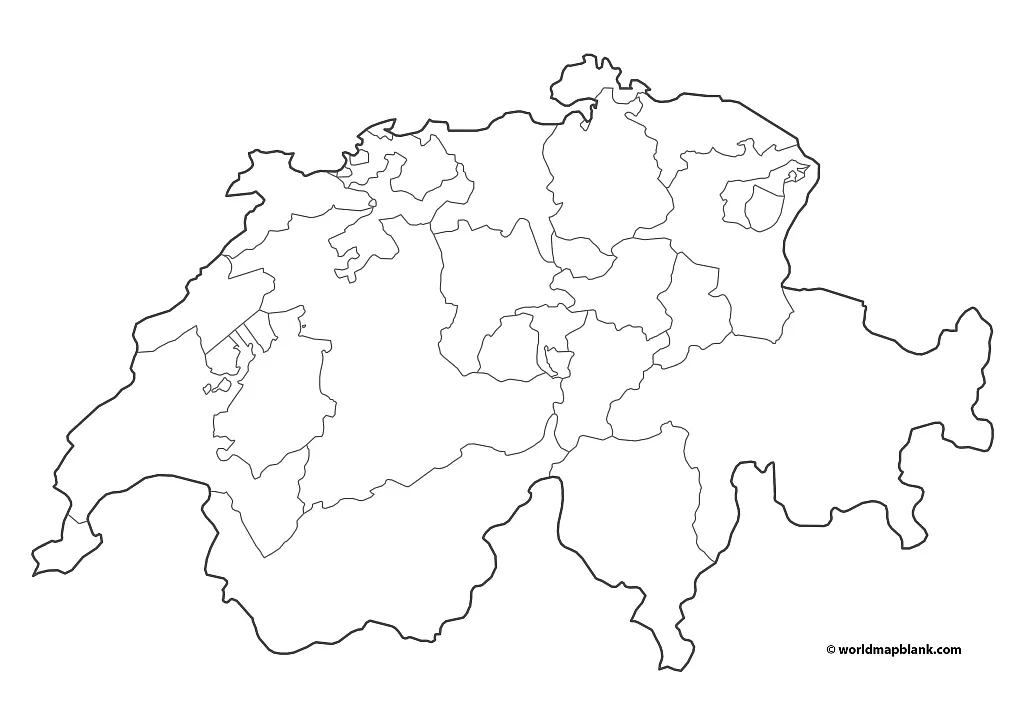 Blank Switzerland Map with Cantons