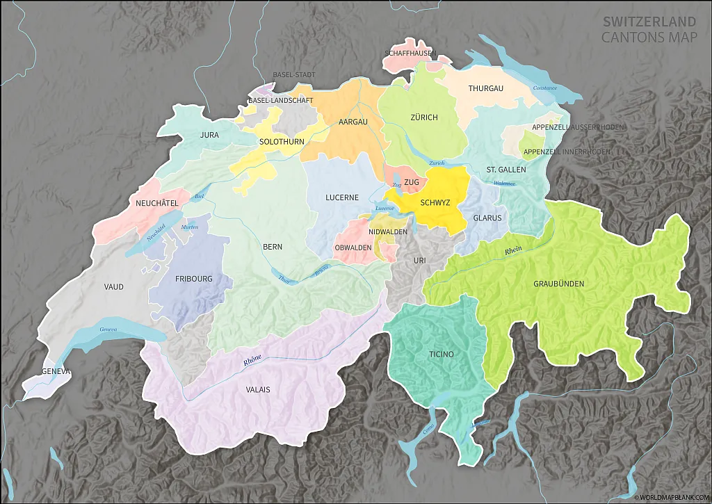 Cantons Map of Switzerland