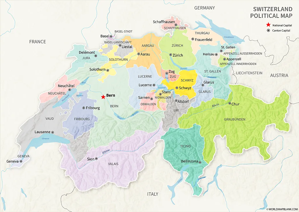 Labeled Map of Switzerland