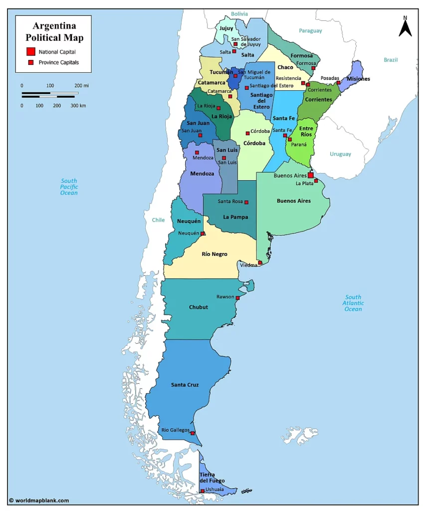 Map of Argentina with Province Capitals
