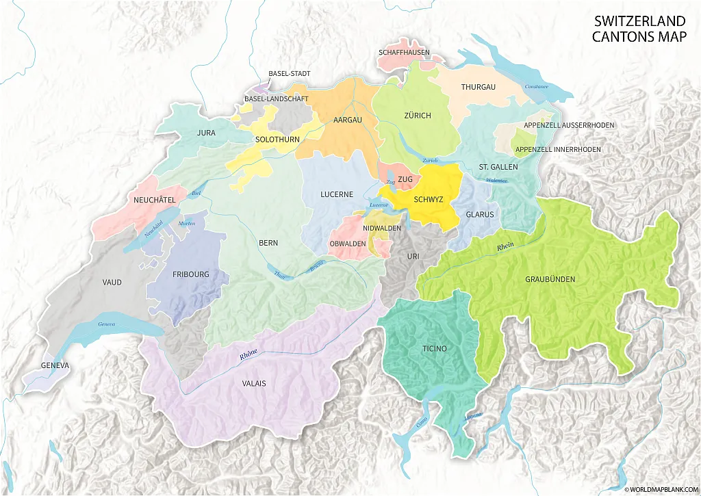 Map of Switzerland with Cantons