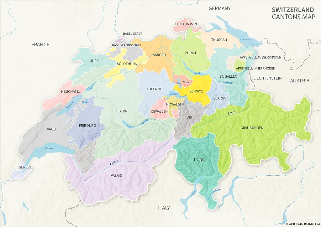 Switzerland Map with Cantons