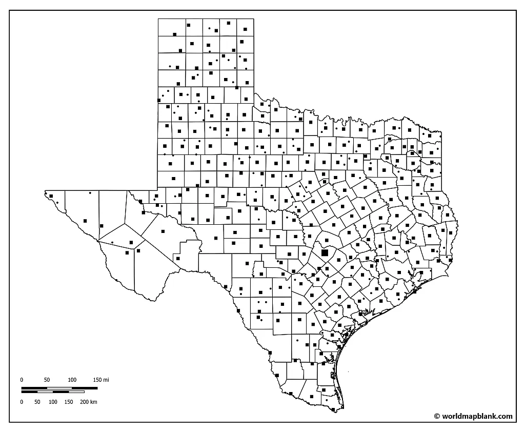 Blank Map of Texas With Cities