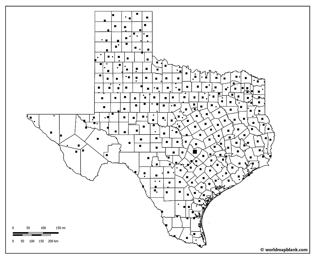 Blank Map of Texas with Cities