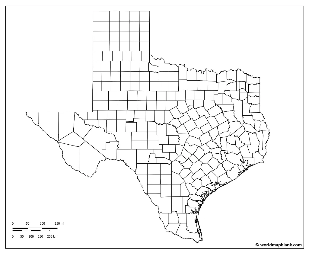 Blank Map of Texas with Counties