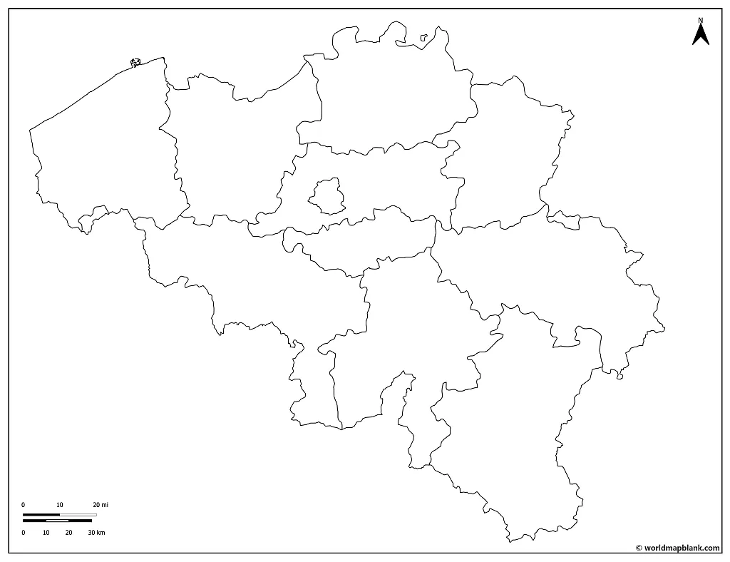 Blank Map of Belgium with Provinces