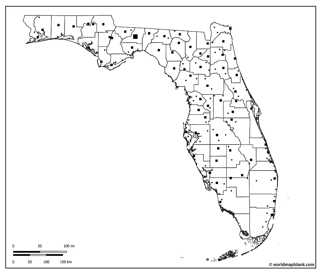 Blank Map of Florida with Cities