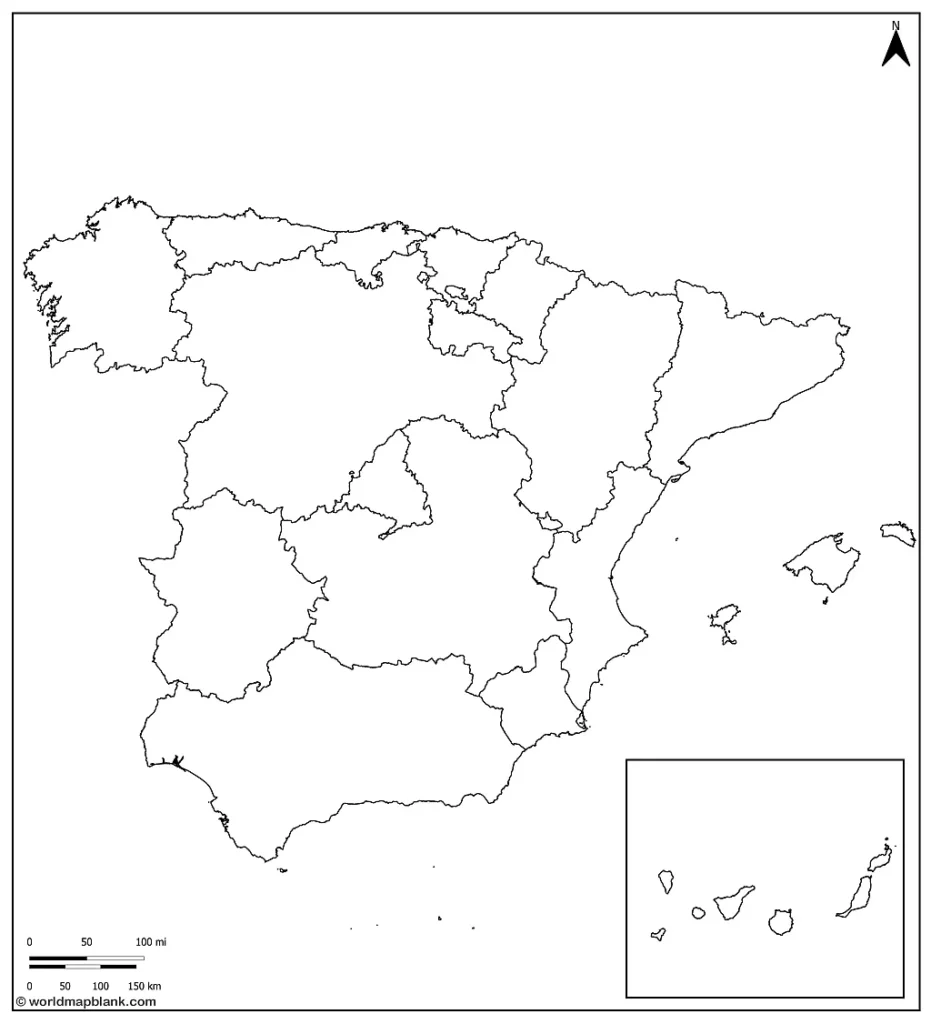 Blank Map of Spain with Autonomous Communities
