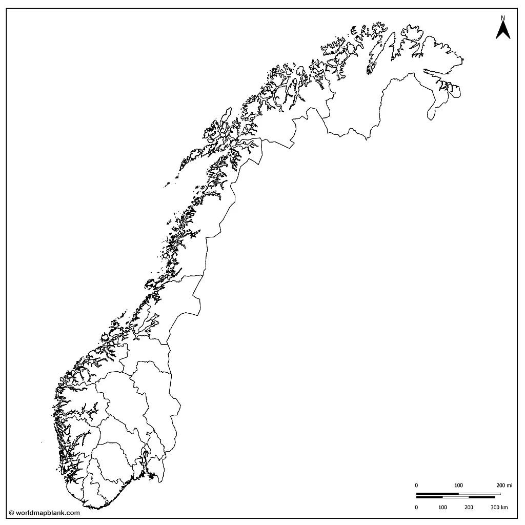 Norway Blank Map with Counties