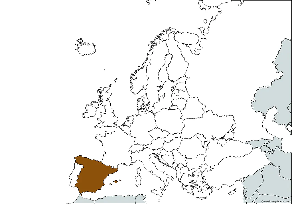 Location of Spain on a map of Europe