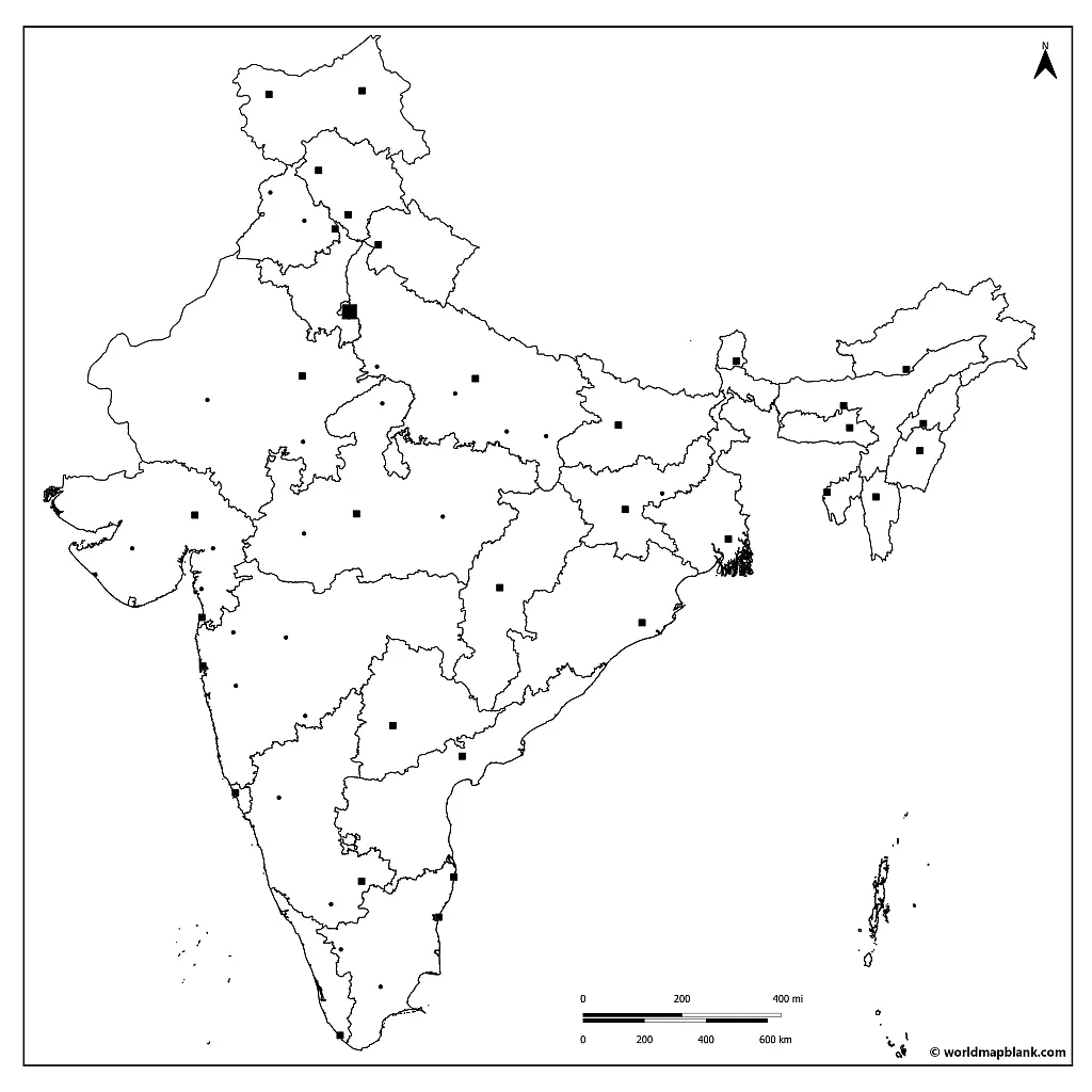 Blank India Cities Map