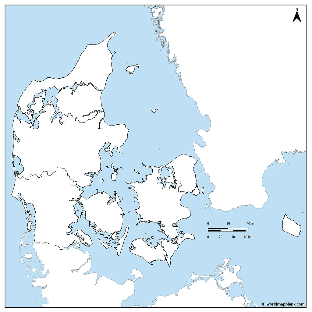 Blank Map of Denmark with Neighboring Countries