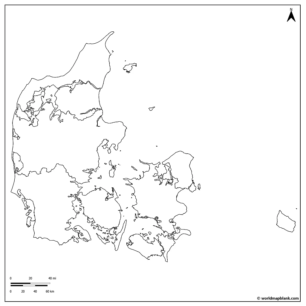 Blank Map of Denmark with Regions