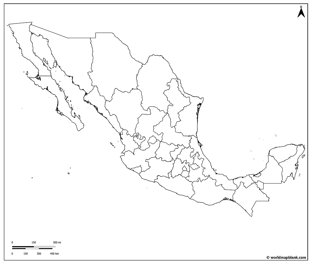 Blank Map of Mexico with States