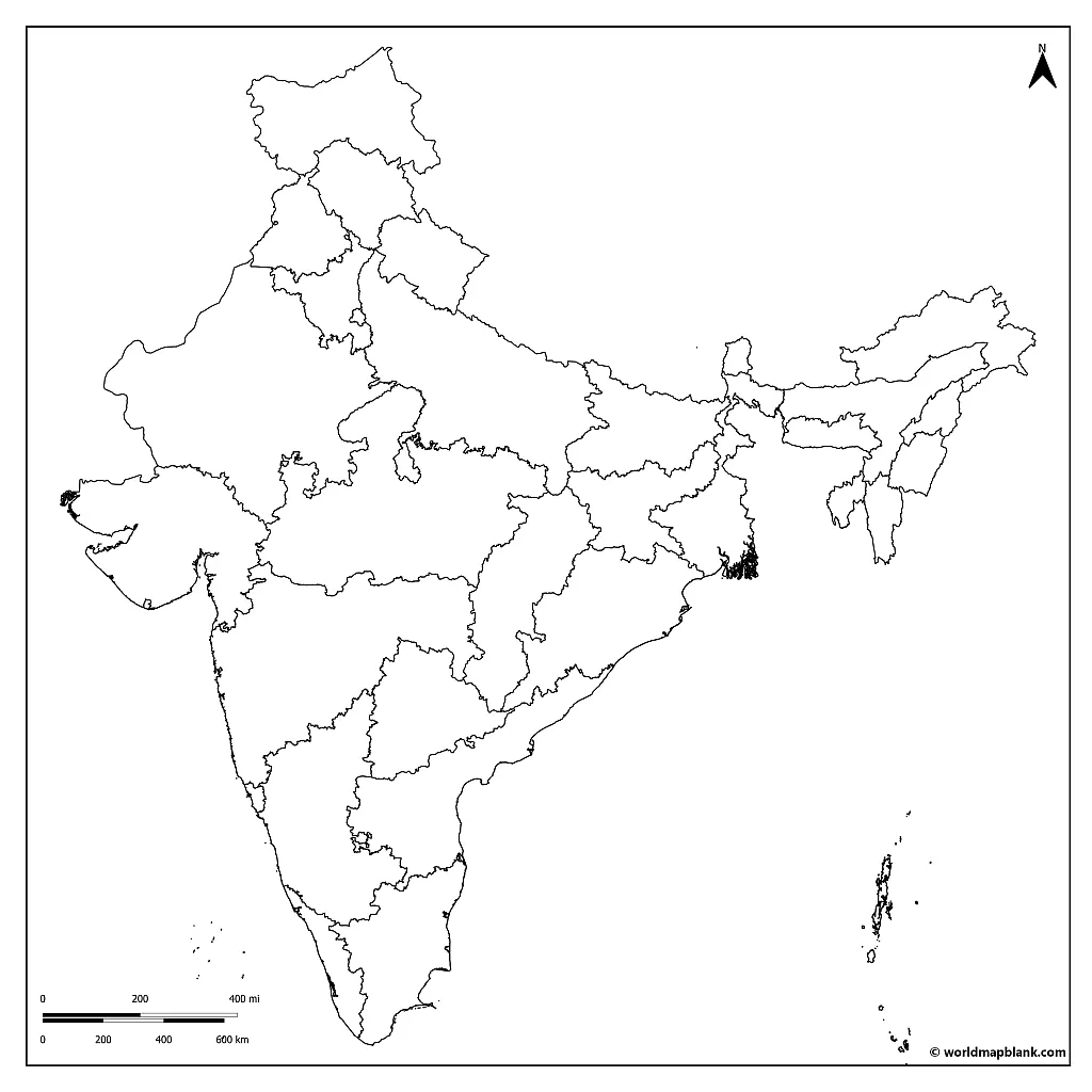 India Outline Map with States