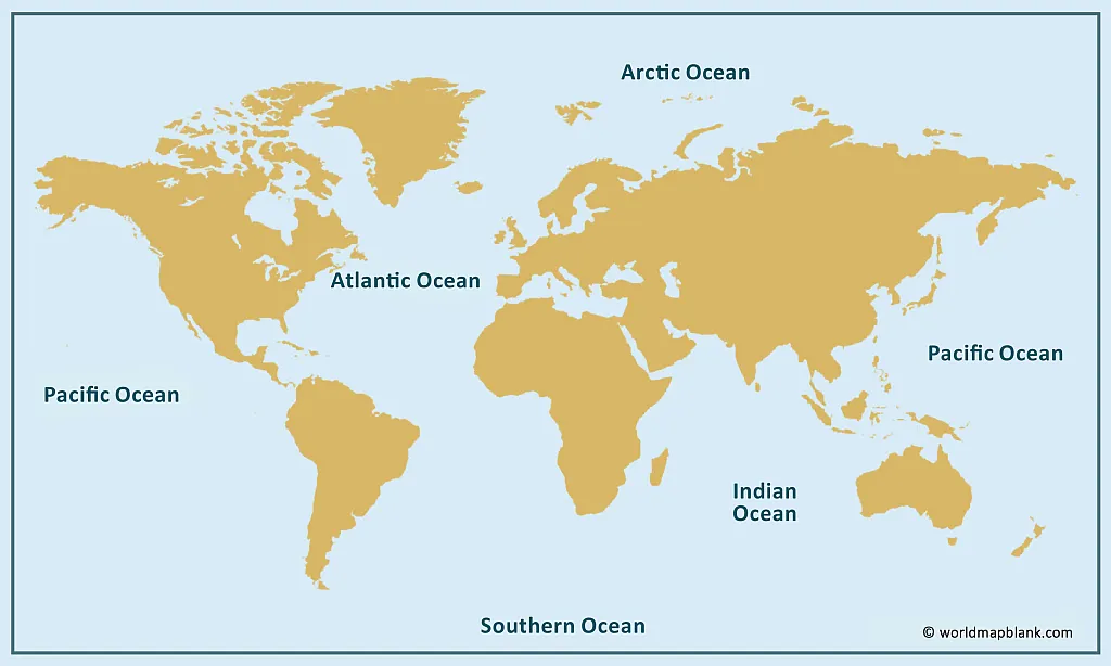Labeled Map of World with Oceans