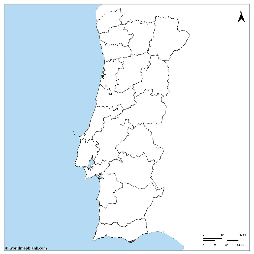 Blank Map of Portugal and Spain
