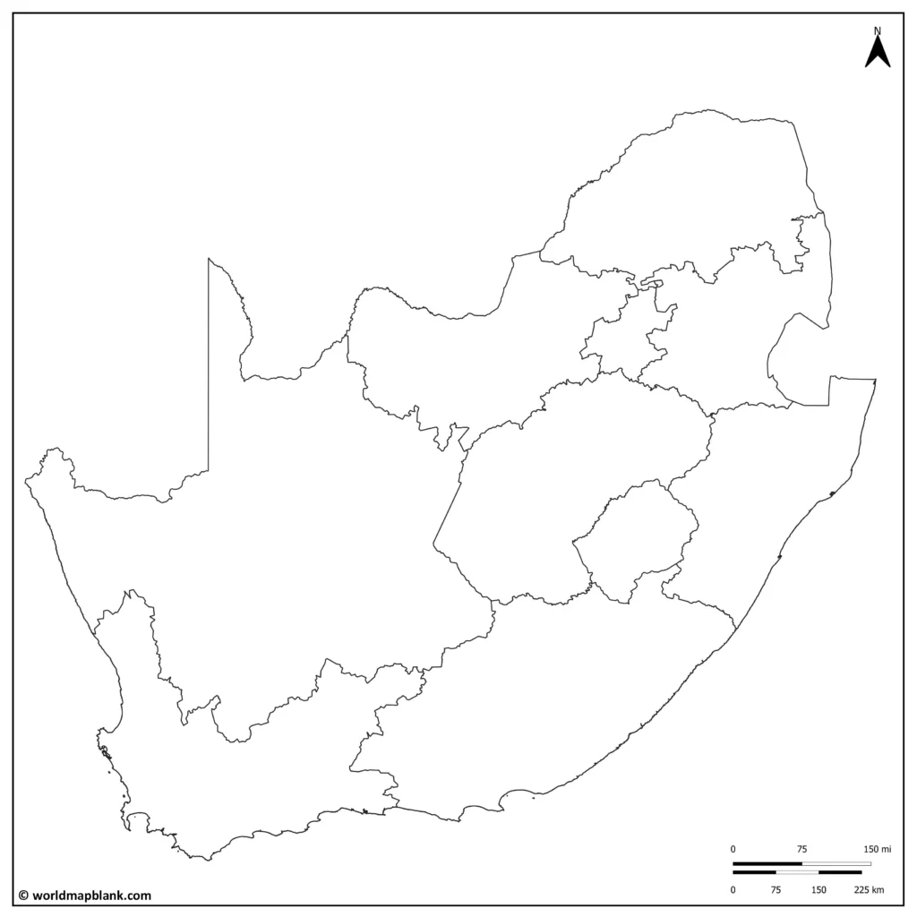 Blank South Africa Map with 9 Provinces