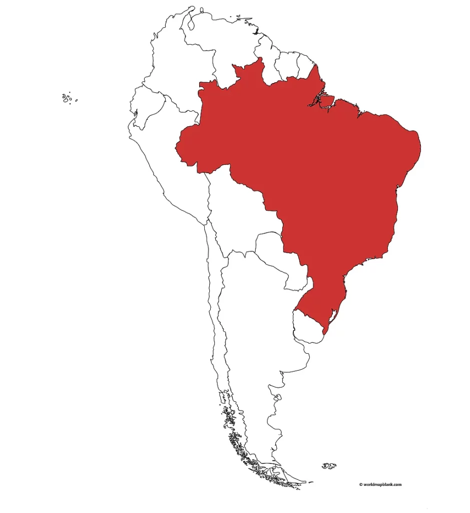 Brazil on a Map of South America