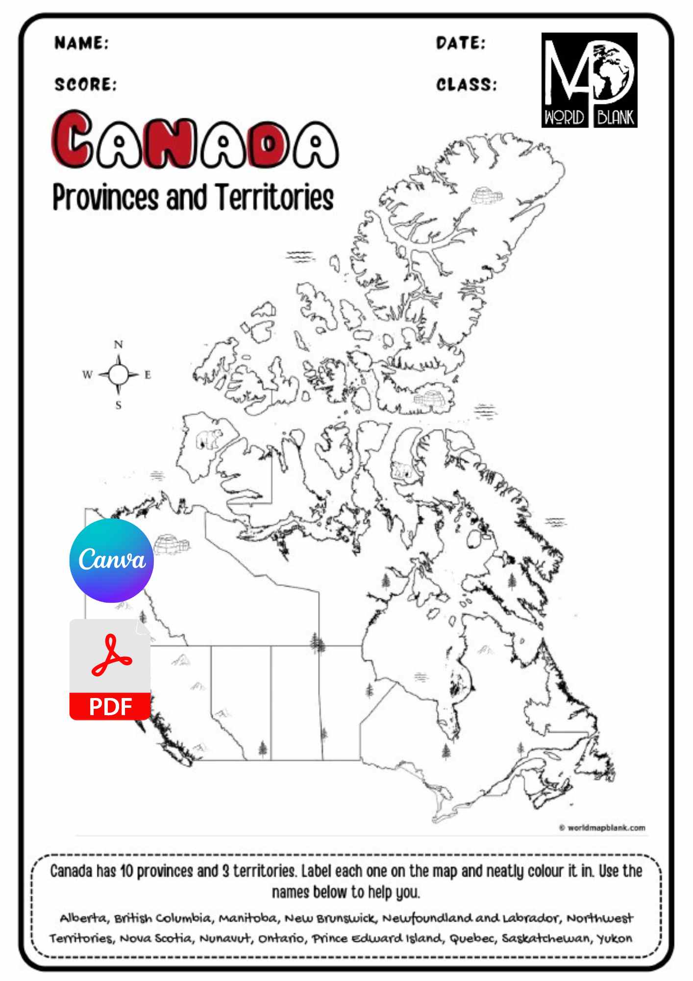 Canada Map Worksheets: Provinces, Territories & Capitals