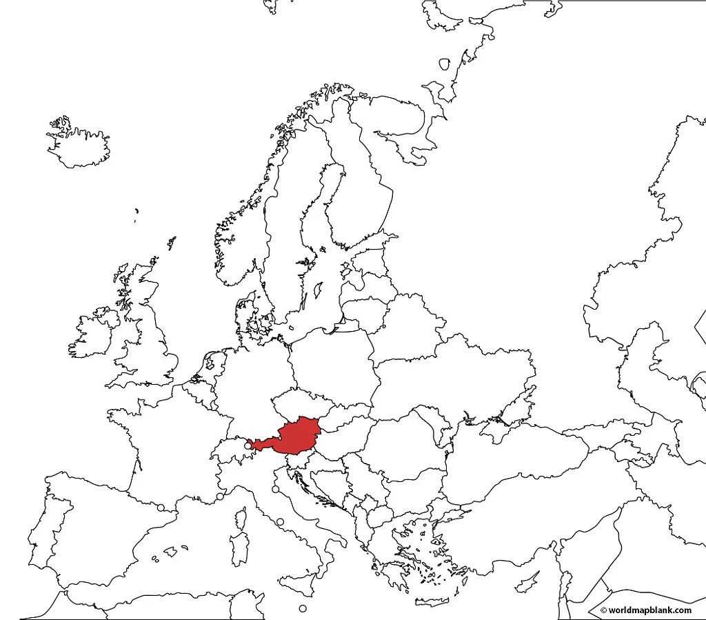 Austria on a Map of Europe