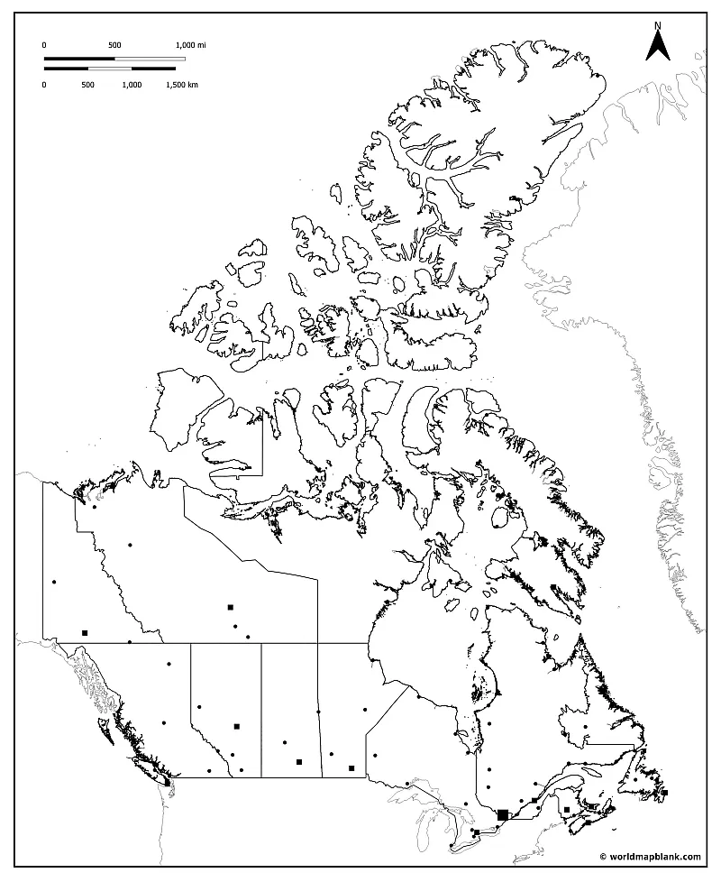 Blank Canada Map with Cities