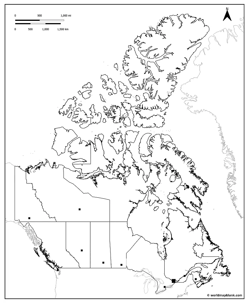 ​stumme Kanada Karte Mit Provinzen Und Hauptstädten
