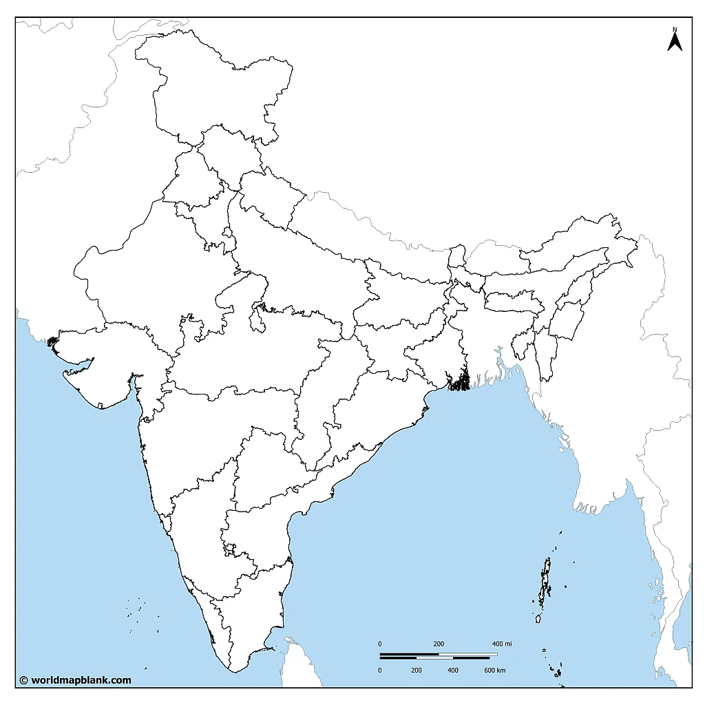 Blank Map of India with Neighboring Countries