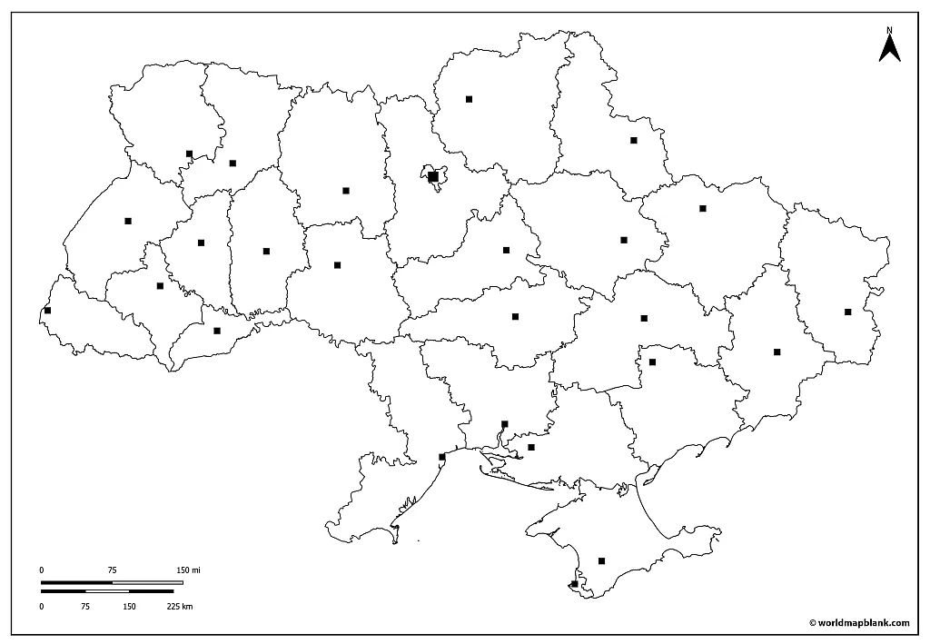 Blank Ukraine Map with Ukrainian Capital