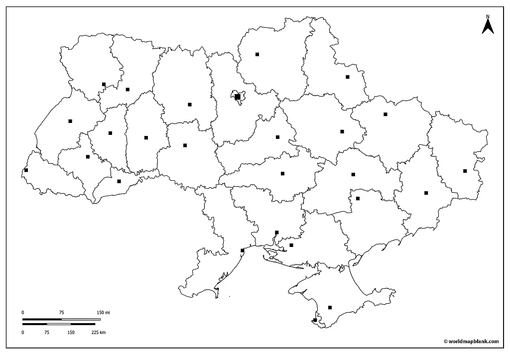 ​leere Ukraine Karte Mit Ukrainischer Hauptstadt