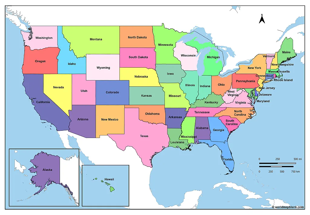 United States Map with States – Political USA Map [PDF]