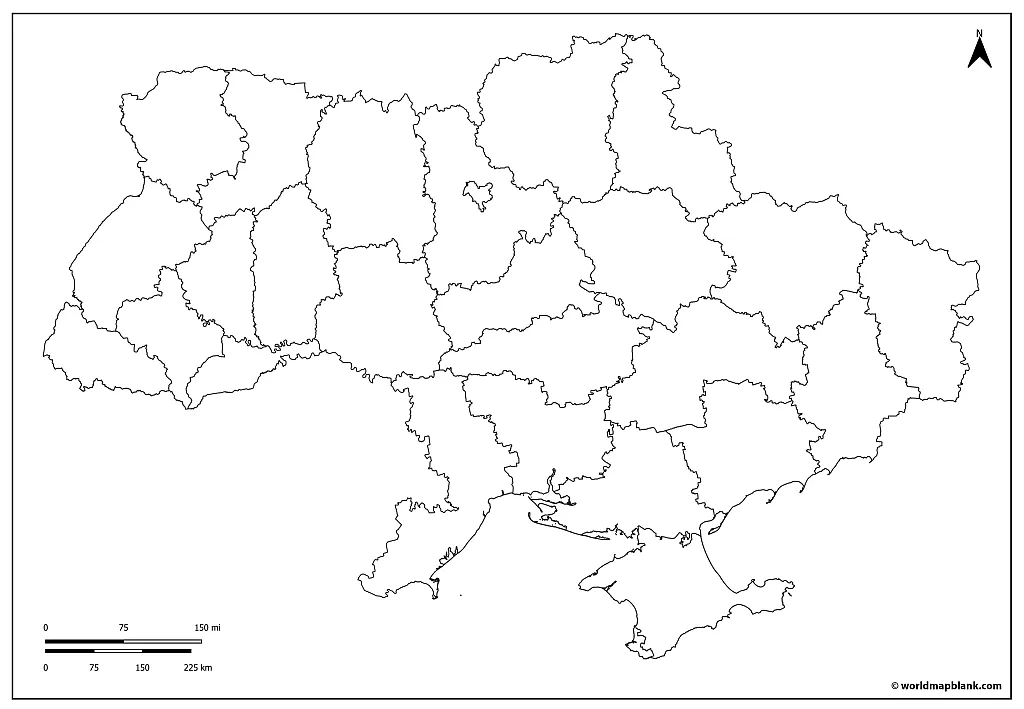 Ukraine Map Blank with Regions