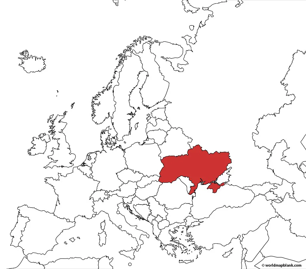 Ukraine on a map of Europe