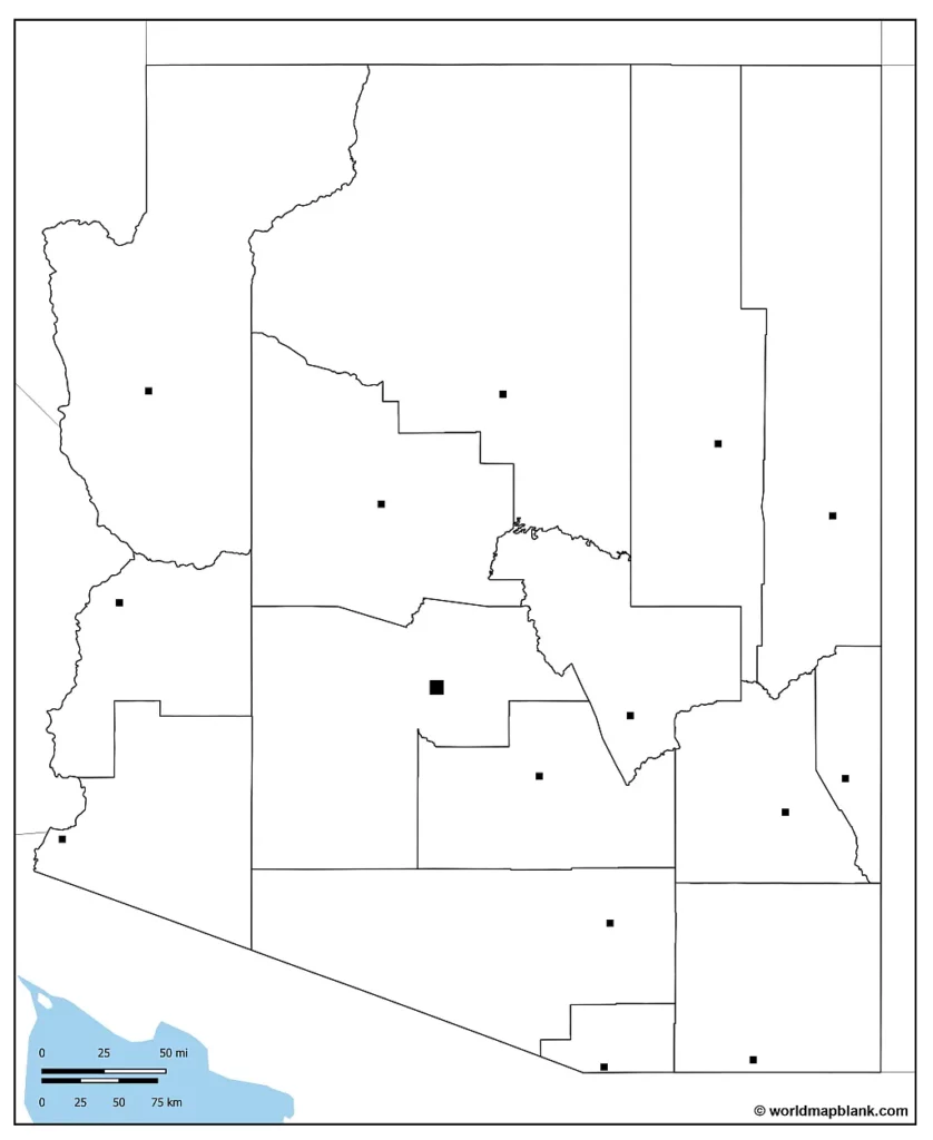 Arizona Outline Map with Neighboring States