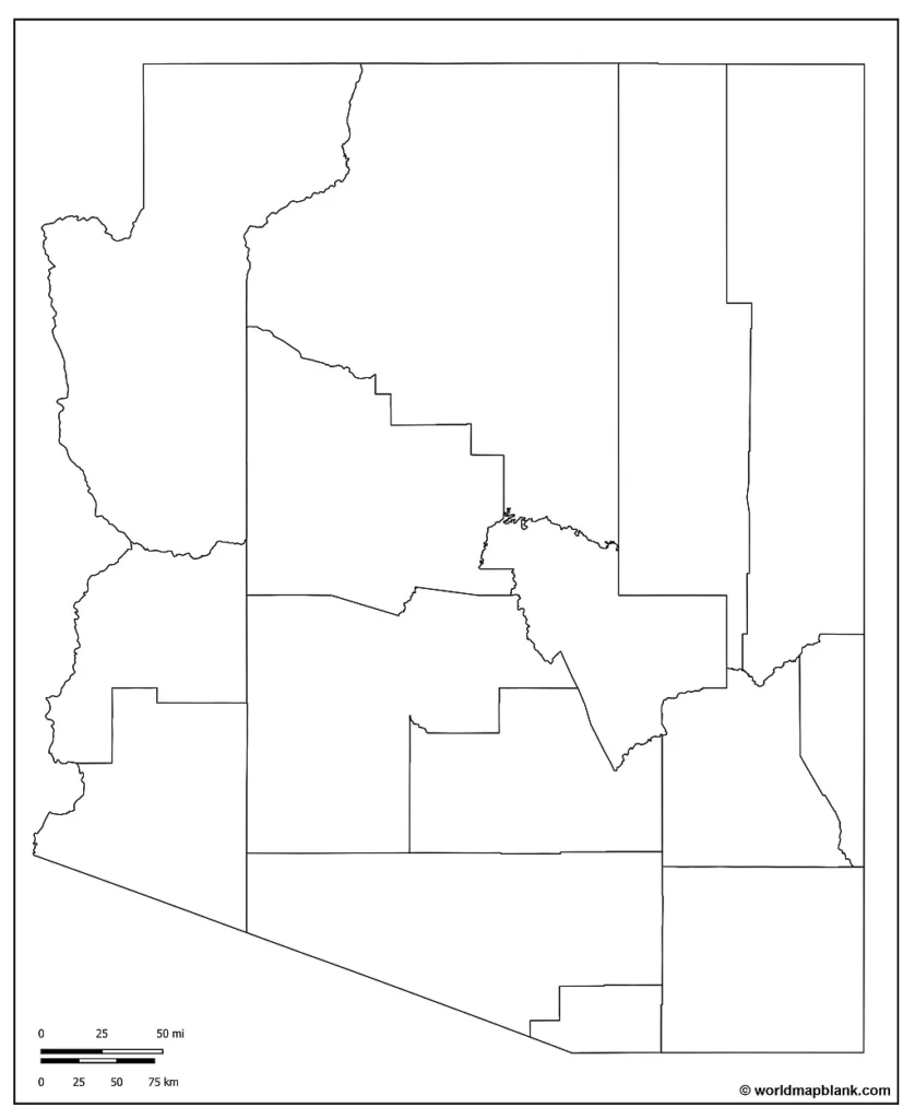 Blank Arizona Map with Counties