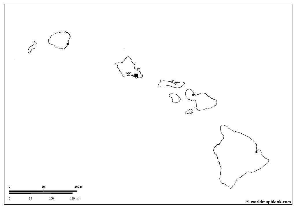 Blank Hawaii Map with Capital and Counties