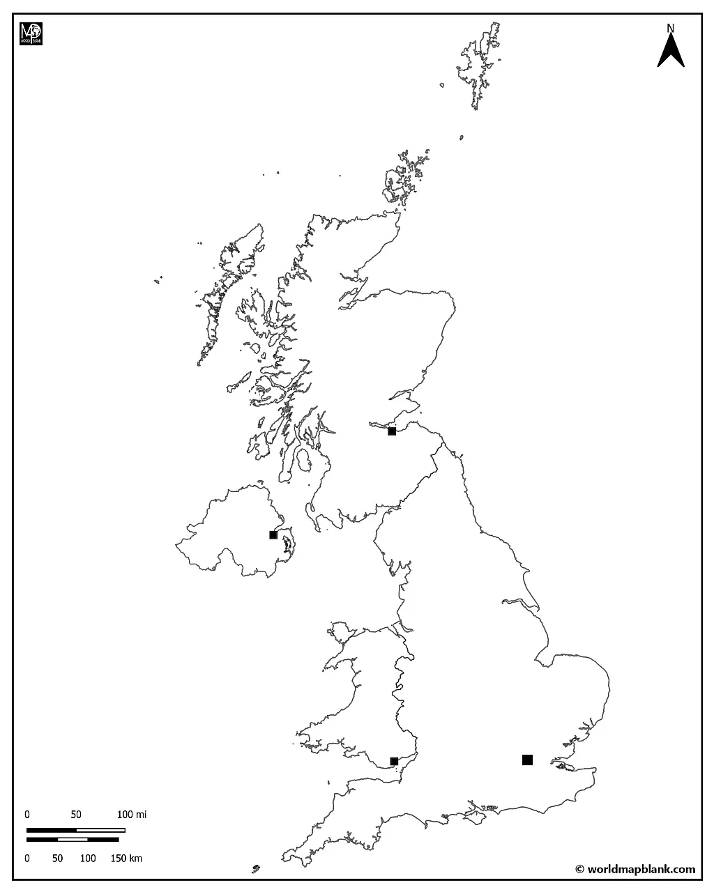 Blank Map of Uk with Capitals