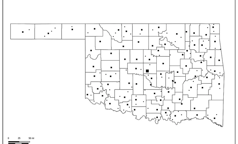 Blank Oklahoma Counties Map With Cities