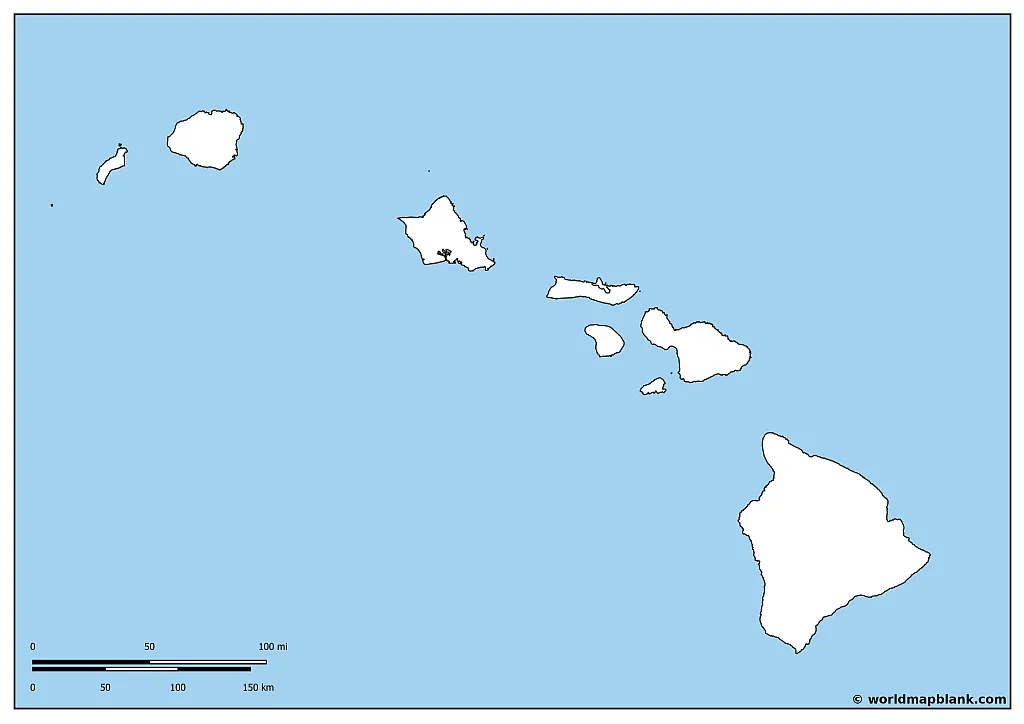 Hawaii Outline Map with the Pacific Ocean