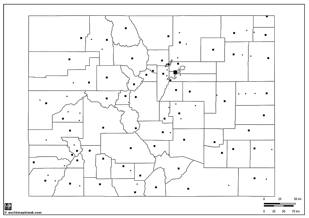 Outline Colorado Map with Cities