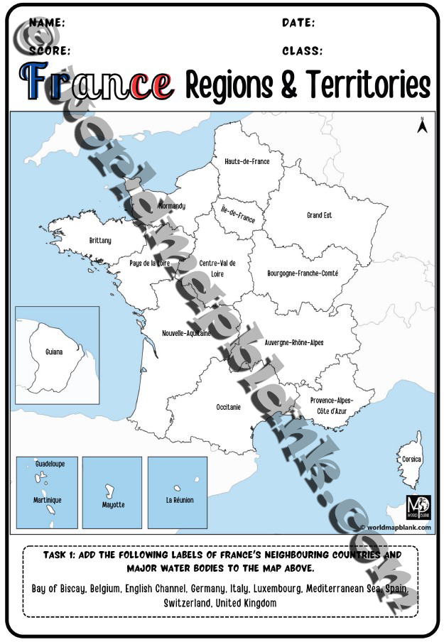 France Map Worksheet 01