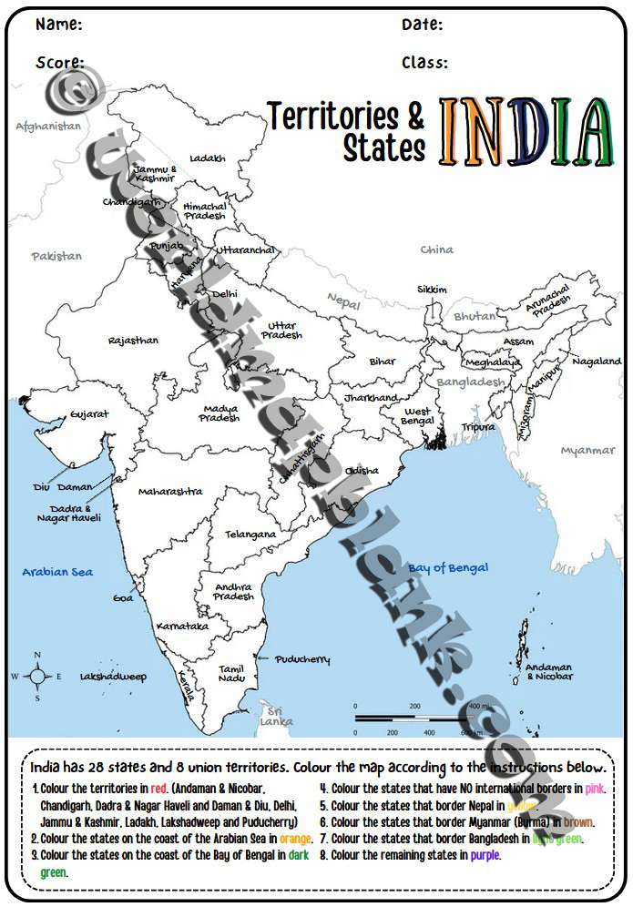 India States and Territories Worksheets